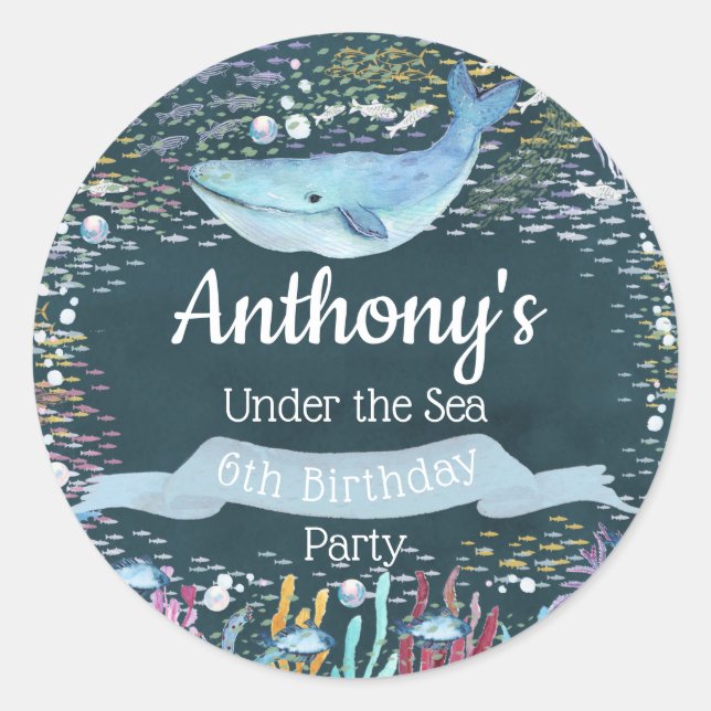 Under The Sea Any Age Birthday Classic Round Sticker (Front)