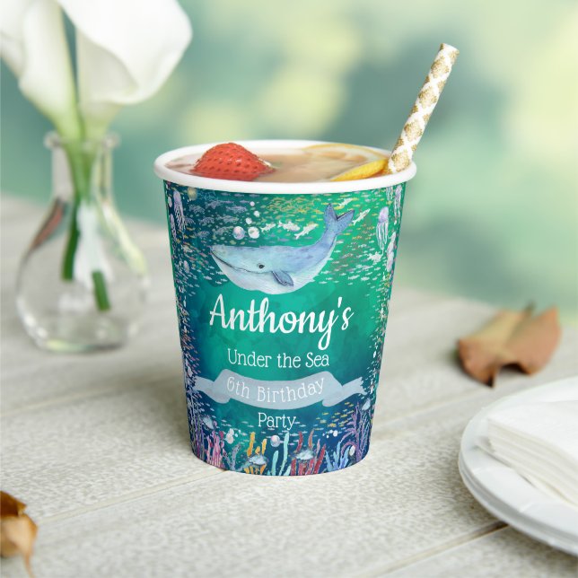 Under The Sea Any Age Birthday Paper Cups (Insitu)