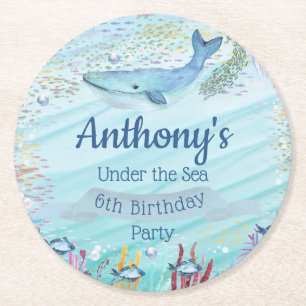 Under The Sea Any Age Birthday Round Paper Coaster