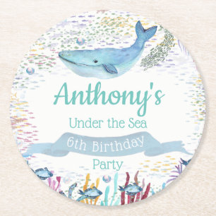 Under The Sea Any Age Birthday Round Paper Coaster