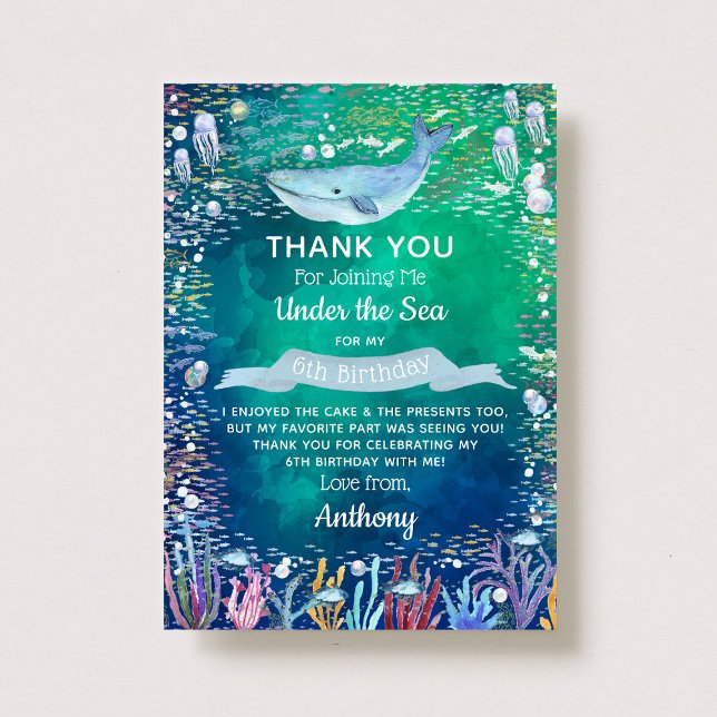 Under The Sea Any Age Birthday Thank You Card (Creator Uploaded)