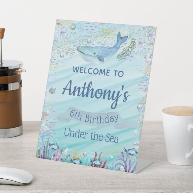 Under The Sea Any Age Birthday Welcome Pedestal Sign (In SItu)