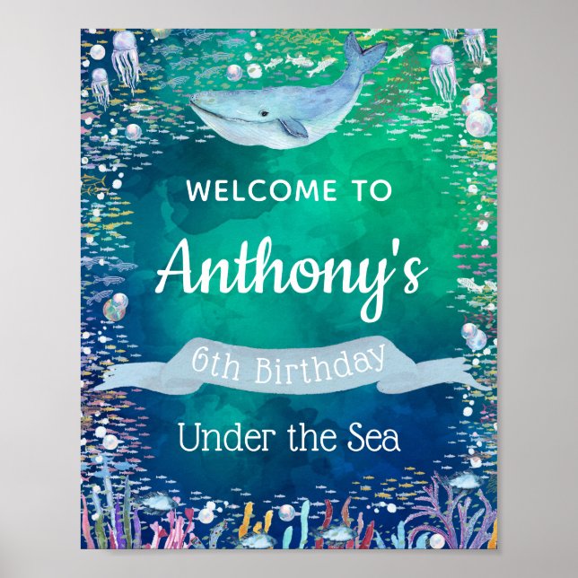Under The Sea Any Age Birthday Welcome Sign (Front)