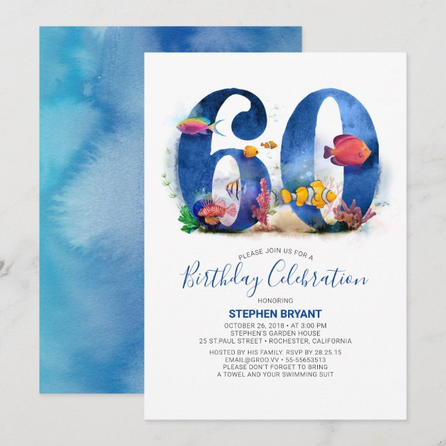 Under the Sea - Aquarium Themed 60th Birthday Invitation (Front/Back)