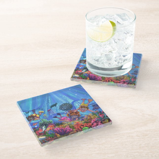 Under the Sea Art Glass Coaster (Angled)