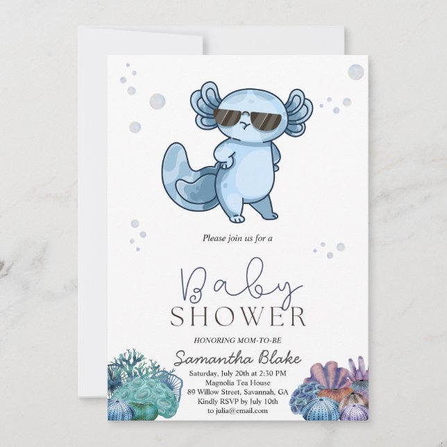 Under the Sea Axolotl Baby Shower Invitation (Front)