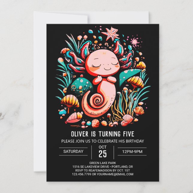 Under the Sea Axolotl Printable Birthday Invitation (Front)