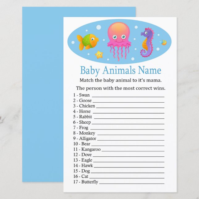 Under the sea Baby Animals Name Game (Front/Back)