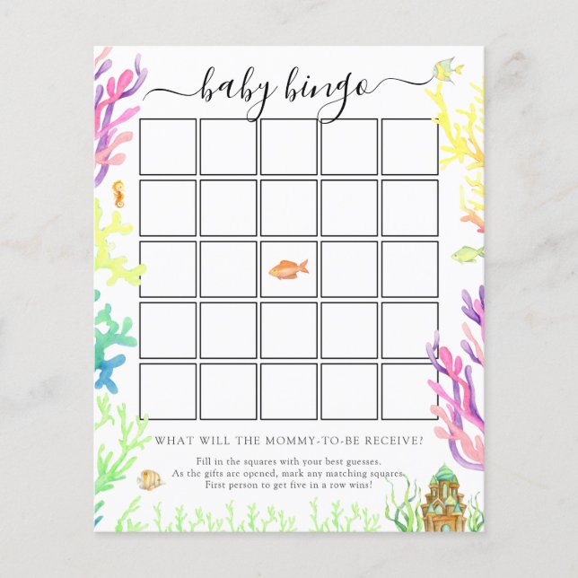 Under the Sea Baby Bingo Game Card (Front)