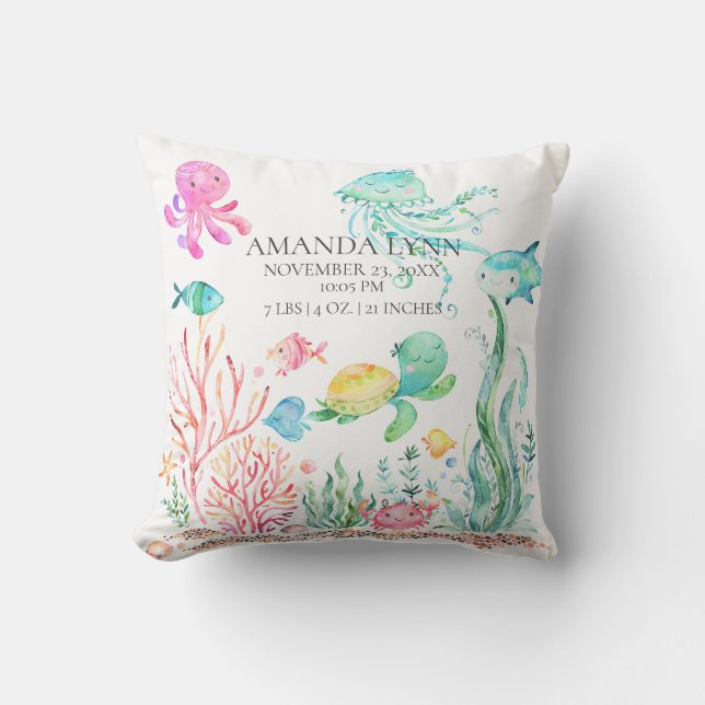 Under the Sea Baby Birth Stats Pillow (Front)