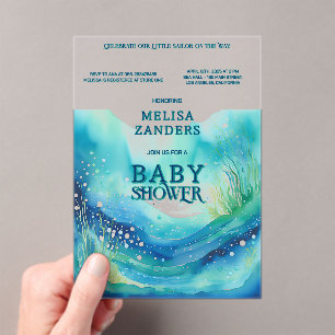 Under the Sea Baby Boy Cute Watercolor Bubbles Acrylic Invitations