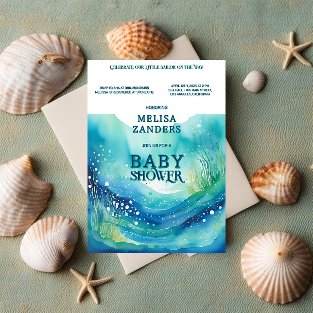 Under the Sea Baby Boy Cute Watercolor Bubbles  Invitation (Under the Sea Baby Boy Cute Watercolor Bubbles )