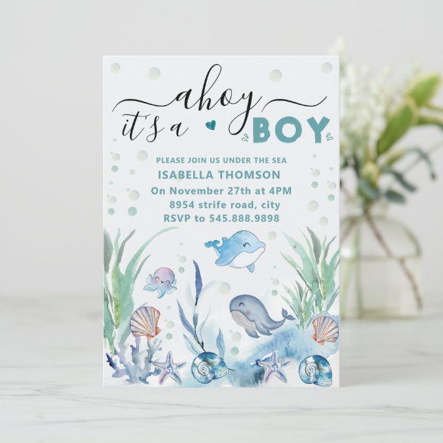 under the sea baby boy shower invitations (Standing Front)
