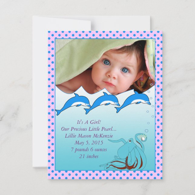 Under the Sea Baby Girl Announcement (Front)