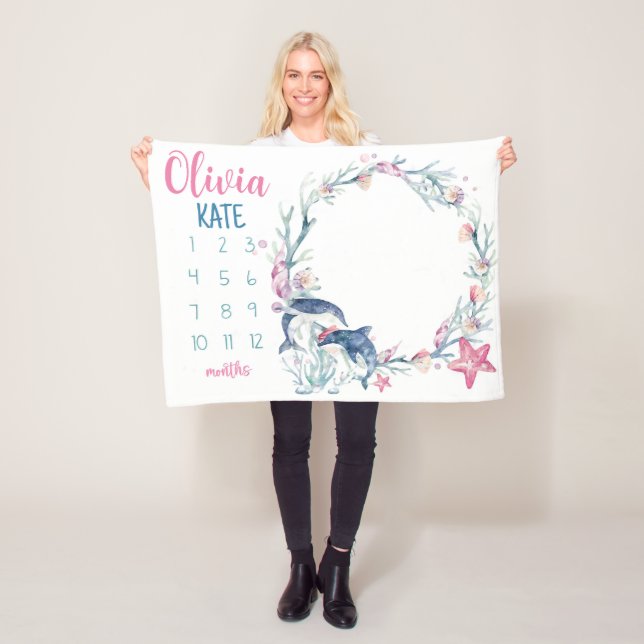 Under the Sea Baby Girl Milestone Blanket, Girl Mo Fleece Blanket (In Situ)