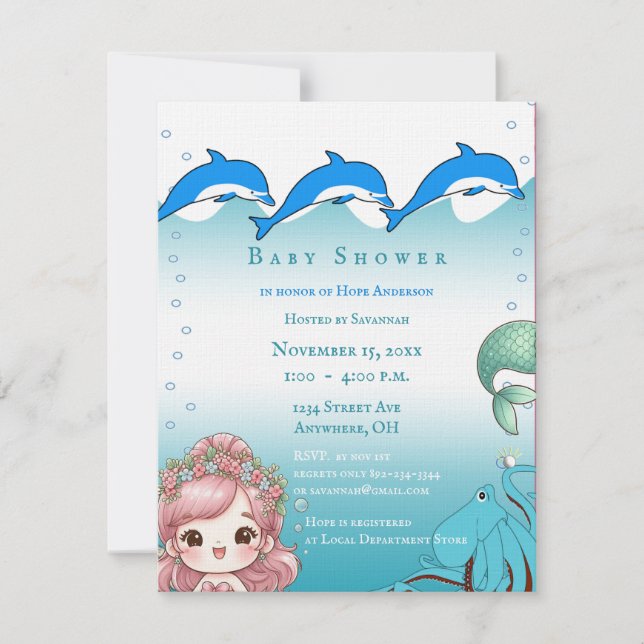 Under the Sea Baby Girl Shower Announcement (Front)