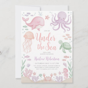 Under The Sea Baby Girl Watercolor Ocean Invitation