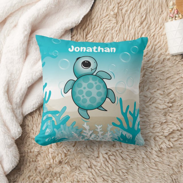 Under the Sea Baby Sea Turtle Throw Pillow (Blanket)