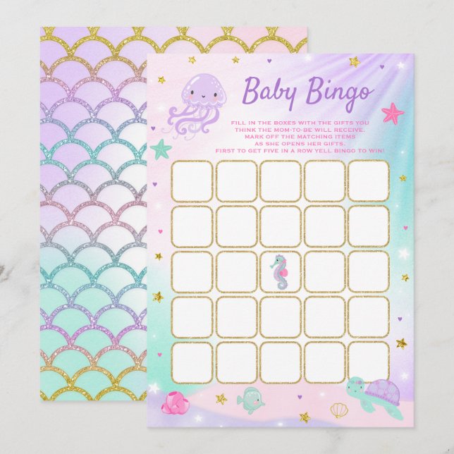 Under The Sea Baby Shower Bingo Card Game (Front/Back)
