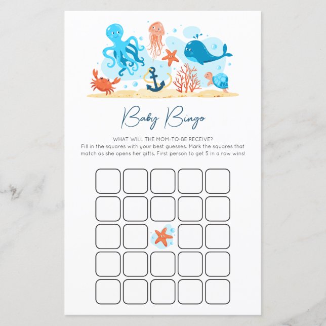Under the Sea Baby shower bingo game (Front)