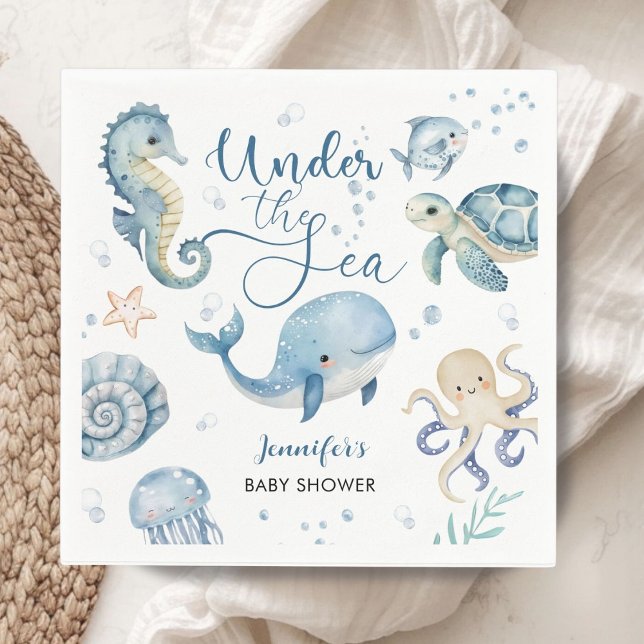 Under The Sea Baby Shower Blue Boy Watercolor Napkin (Creator Uploaded)