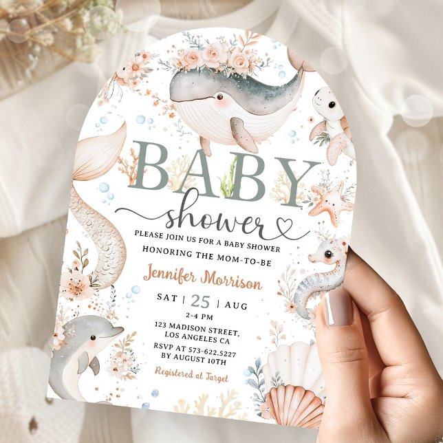 Under The Sea Baby Shower Boho Ocean Girl Arched Invitation (Creator Uploaded)