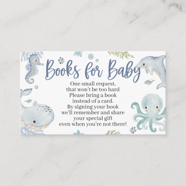 Under the Sea Baby Shower Book Card for a Boy (Front)