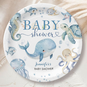 Under The Sea Baby Shower Boy Blue Ocean Paper Plate