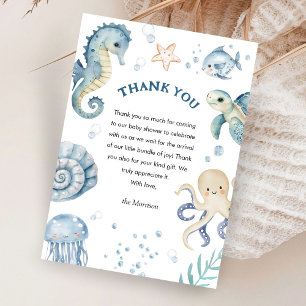 Under The Sea Baby Shower Boy Blue Ocean Thank You Card