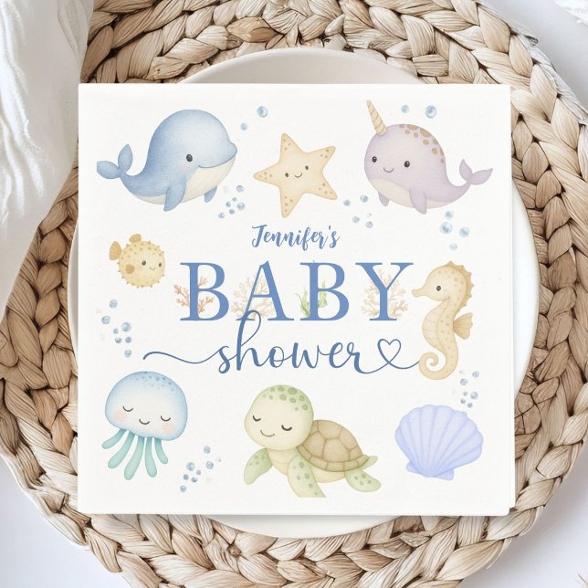 Under The Sea Baby Shower Boy Ocean Paper Napkin (Creator Uploaded)