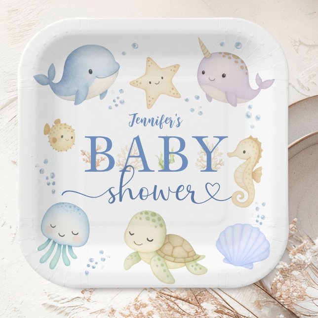 Under The Sea Baby Shower Boy Ocean Paper Plate (Creator Uploaded)