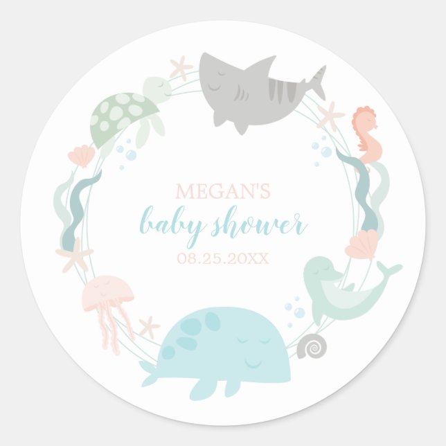 Under The Sea Baby Shower Classic Round Sticker (Front)