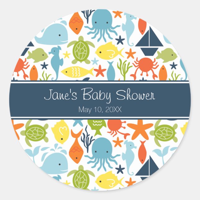Under the Sea Baby Shower Classic Round Sticker (Front)