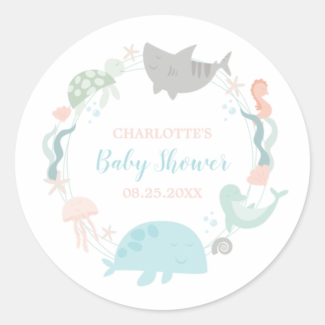 Under The Sea Baby Shower Classic Round Sticker (Front)