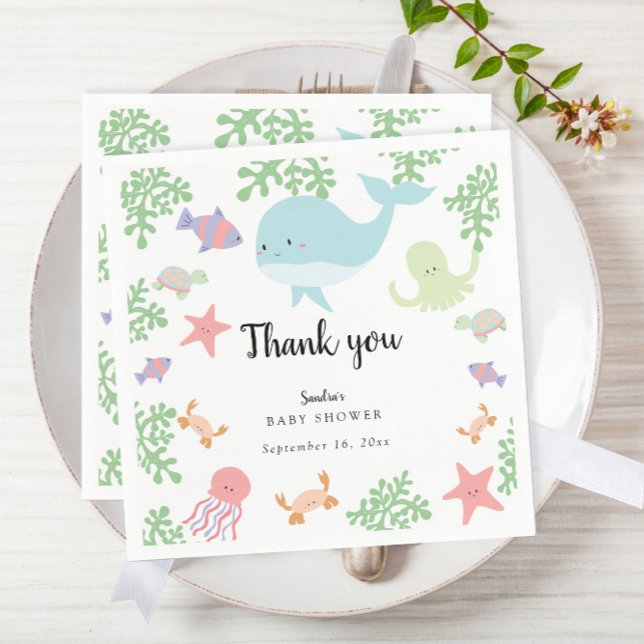 Under the Sea Baby Shower Cute Kawaii Thank you  Napkin (Creator Uploaded)