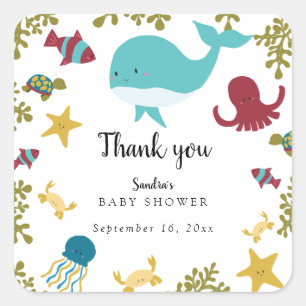 Under the Sea Baby Shower Cute Kawaii Thank you  S Square Sticker