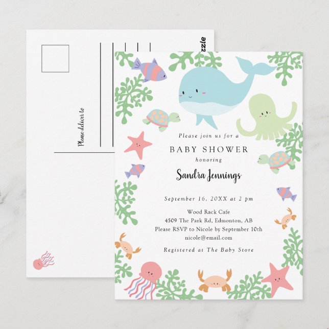 Under the Sea Baby Shower Cute Pastel Kawaii Postcard (Front/Back)