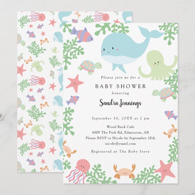 Under the Sea Baby Shower Cute Pastel Neutral  Invitation (Front/Back)