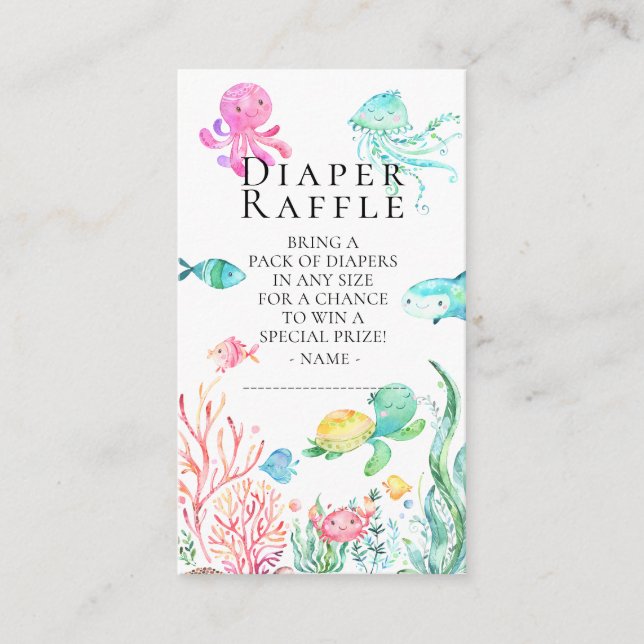 Under the Sea Baby Shower Diaper Raffle Ticket Enclosure Card (Front)