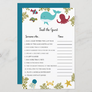 Under the Sea Baby Shower Find the Guest Game Navy
