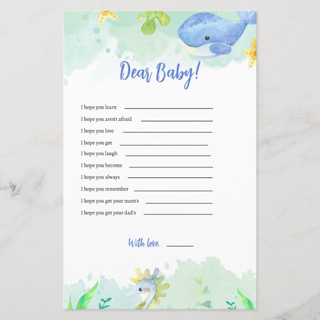 Under the Sea Baby Shower Game Dear Baby Wishes (Front)