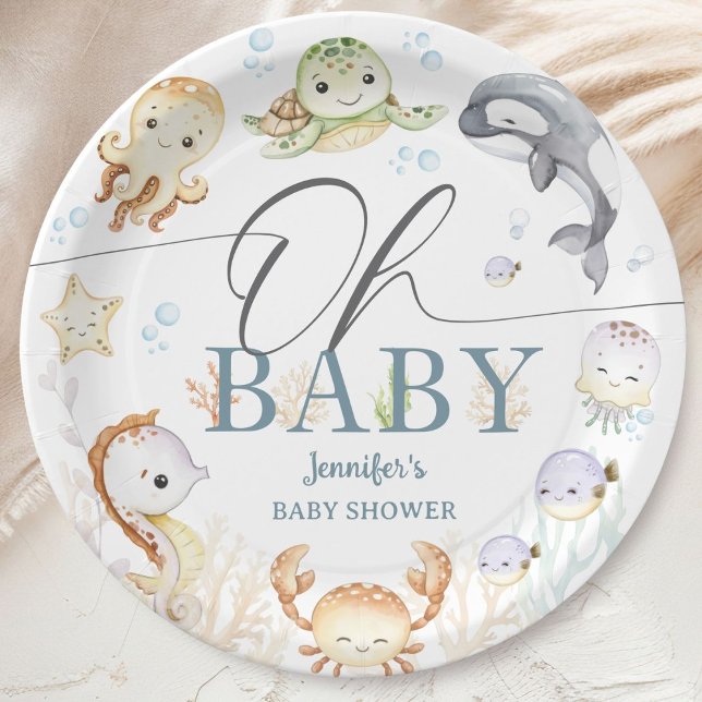 Under The Sea Baby Shower Gender Neutral Ocean Paper Plate (Creator Uploaded)