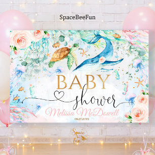 Under the sea Baby Shower Girl Backdrop Banner