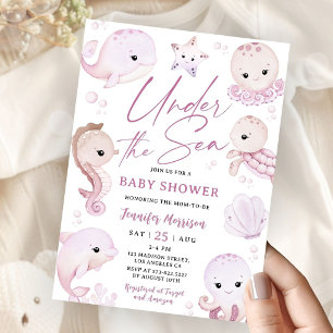 Under The Sea Baby Shower Girl Cute Pink Ocean Invitation