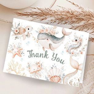 Under The Sea Baby Shower Girl Folded Thank You Card