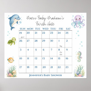 Under the Sea Baby Shower Guess Baby's Birth Date Poster
