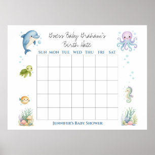 Under the Sea Baby Shower Guess Baby's Birth Date  Poster