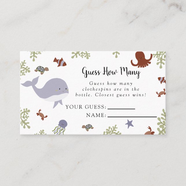 Under the Sea Baby Shower Guess How Many Game Card (Front)