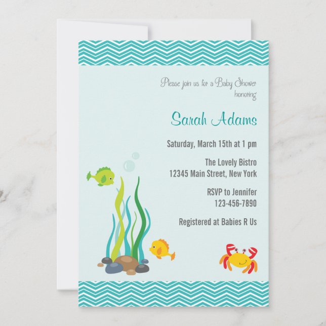 Under The Sea Baby Shower Invitation Ocean Blue (Front)