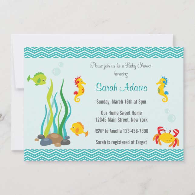 Under The Sea Baby Shower Invitation Ocean Blue (Front)